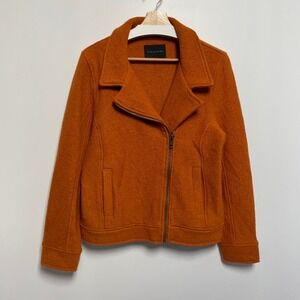 Tahari Orange Wool Blend Moto Jacket Asymmetrical Zip Women's Size M or L